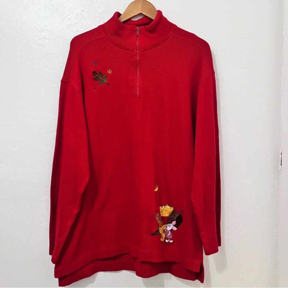 Vintage Disney Store 90s Red Pullover‎ Pooh And Piglet Embroidered 1/4 Zip L